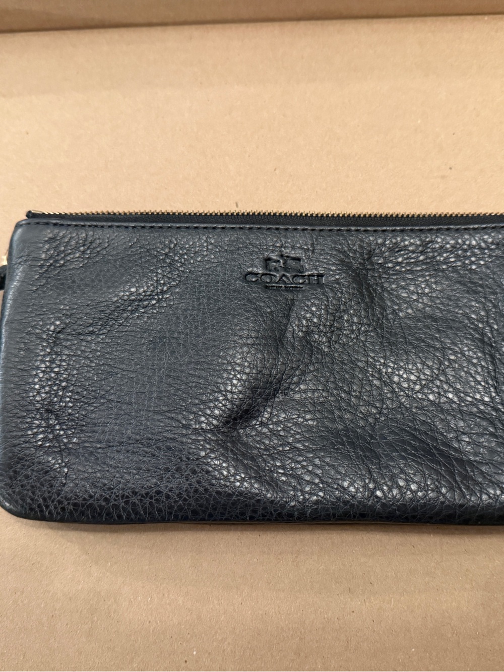 Coach Black Pebbled Leather Wristlet Zip Wallet